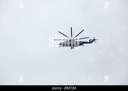 Kubinka, Russia, August 05, 2017 - Russian heavy transport helicopter Mi-26 flying in the sky. Stock Photo