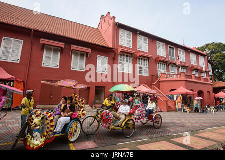 Colorful trishaws in Dutch Square, Malacca, Malaysia Stock Photo