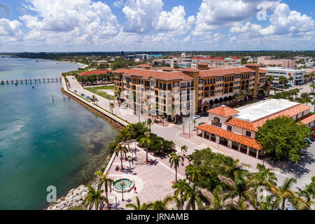 Florida,Fort Ft Pierce,City Marina Square,Indian River,County Library Branch,Renaissance on the River,waterfront condominium,condos,aerial overhead vi Stock Photo