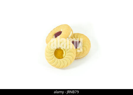 Many type of butter cookies isolated on white background Stock Photo