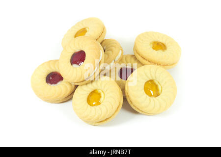 Many type of butter cookies isolated on white background Stock Photo