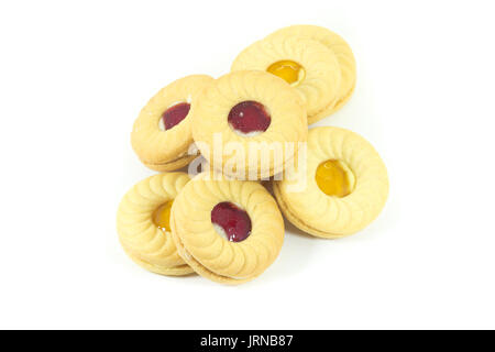 Many type of butter cookies isolated on white background Stock Photo