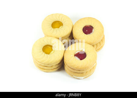 Many type of butter cookies isolated on white background Stock Photo