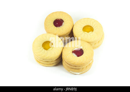 Many type of butter cookies isolated on white background Stock Photo