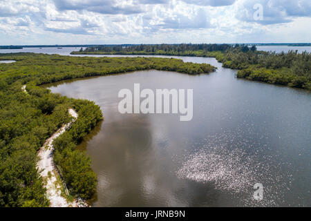 Vero Beach Florida,Round Island Park,Indian River water,aerial overhead bird's eye view above,visitors travel traveling tour tourist tourism landmark Stock Photo