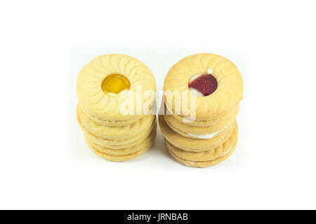 Many type of butter cookies isolated on white background Stock Photo