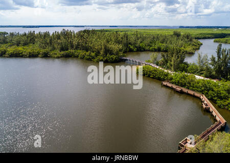 Vero Beach Florida,Round Island Park,Indian River,nature walk boardwalk,aerial overhead view,FL170728d62 Stock Photo