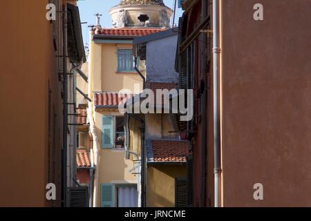Detail of traditional apartment exteriors with window shutters, Nice, France Stock Photo