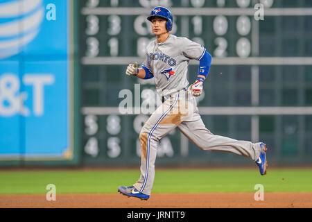 August 5, 2017: Toronto Blue Jays second baseman Darwin Barney (18) runs to third during a Major League Baseball game between the Houston Astros and the Toronto Blue Jays at Minute Maid Park in Houston, TX. Trask Smith/CSM Stock Photo