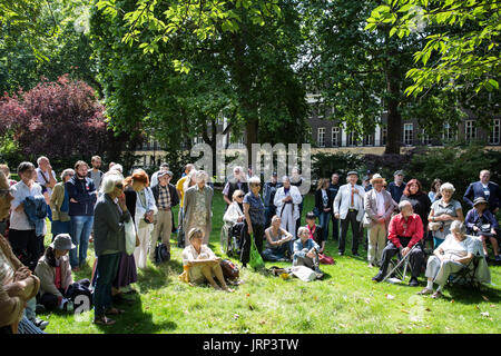 London, UK. 6th August, 2017. Peace campaigners attend the annual Hiroshima Day anniversary event in Tavistock Square, next to the commemorative Hiroshima cherry tree. Credit: Mark Kerrison/Alamy Live News