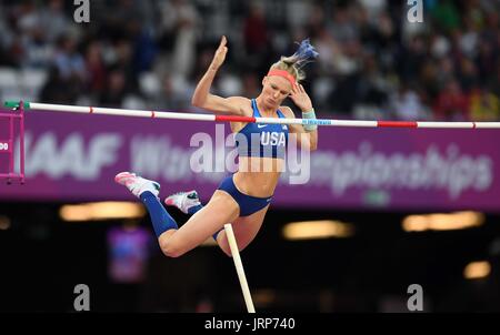 London, UK. 06th Aug, 2017. Sandi Morris (USA) in the womens pole vault. IAAF world athletics championships. London Olympic stadium. Queen Elizabeth Olympic park. Stratford. Credit: Sport In Pictures/Alamy Live News Stock Photo