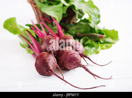 Young beetroot with a tops on a white background. Stock Photo