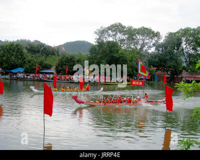 HAI DUONG, VIETNAM, March 2: People race the traditional boat on lake on March 2, 2013 in Kiep Bac – Con Son festival, Chi Linh, Hai Duong, Vietnam. K Stock Photo