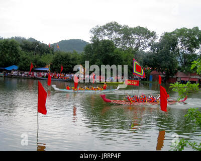 HAI DUONG, VIETNAM, March 2: People race the traditional boat on lake on March 2, 2013 in Kiep Bac – Con Son festival, Chi Linh, Hai Duong, Vietnam. K Stock Photo