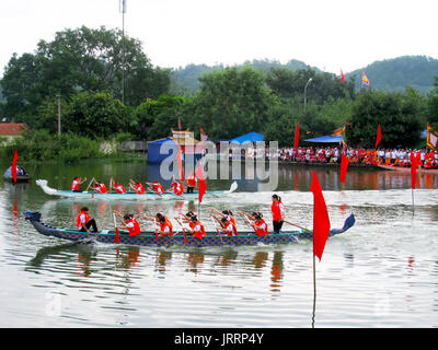 HAI DUONG, VIETNAM, March 2: People race the traditional boat on lake on March 2, 2013 in Kiep Bac – Con Son festival, Chi Linh, Hai Duong, Vietnam. K Stock Photo