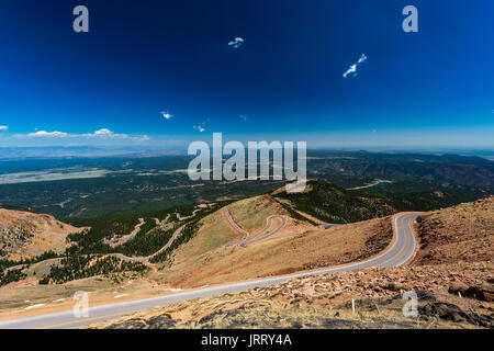 Pikes Peak is the highest summit of the southern Front Range of the Rocky Mountains. The ultra-prominent fourteener is located in Pike National Forest Stock Photo