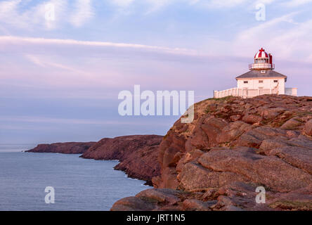 The 1836 Lighthouse at Cape Spear National Historic Site of Canada at sunrise. Cape Spear, St. John's, Newfoundland and Labrador, Canada. Stock Photo