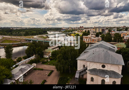 View of the city from a bird's eye view. Summer, noon. Panorama of Yaroslavl. The Golden Ring Russia. City landscape, nature Stock Photo