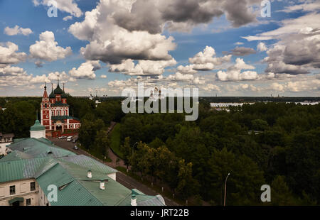 View of the city from a bird's eye view. Summer, noon. Panorama of Yaroslavl. The Golden Ring Russia. City landscape, nature Stock Photo