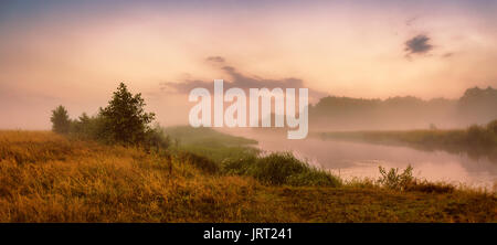 morning fog course of a river panoramic view watercourse Stock Photo ...