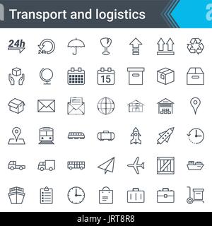 Transport and logistics simple thin icon set isolated on white background Stock Vector