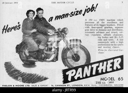 Panther Model 65 250cc Motorcycle advert 1953 Stock Photo