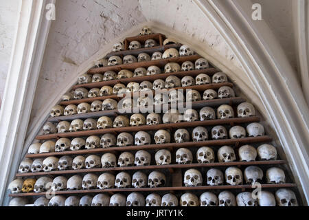 Crypt of St. Leonards church, Hythe, Kent, UK. Largest collection of ancient human bones and skulls in the uk