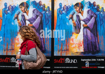 Lower East Side Manhattan Cityscape in New York City. Poster announcing How Sweet The Sound on the Lower East Side neighborhood. USA. Stock Photo