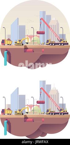 Vector low poly water main construction site Stock Vector