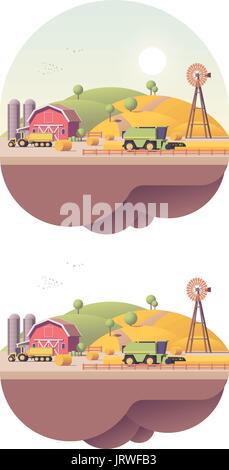 Vector low poly farm field works Stock Vector