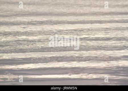 Close up photography of natural abstract patterns on the beach created by wet sand and small waves in the late afternoon sun Stock Photo