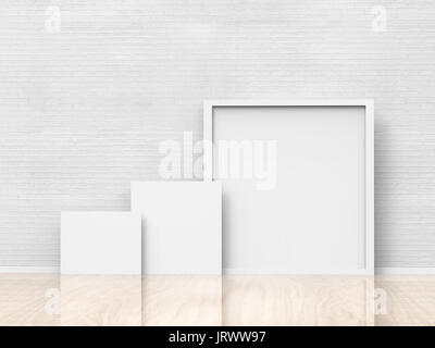 white blank frames on white wall background Stock Photo