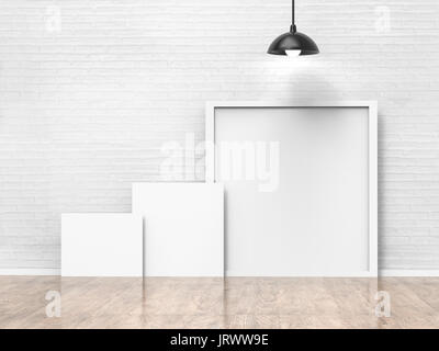 white blank frames on white wall background Stock Photo