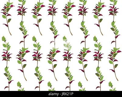 Seamless pattern ruscus salal tree green burgundy leaf different branches foliage natural leaves watercolor style. Vector forest greenery decorative e Stock Vector