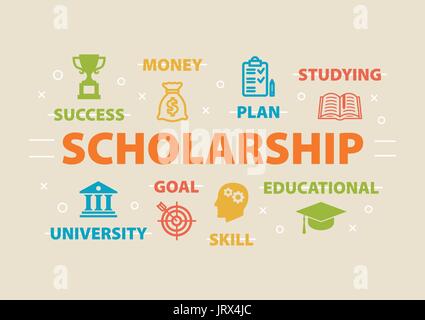 Scholarship. Concept with icons. Stock Vector