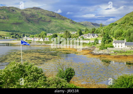 Dornie village, nestling by Loch Duich in the Highlands of Scotland, UK Stock Photo