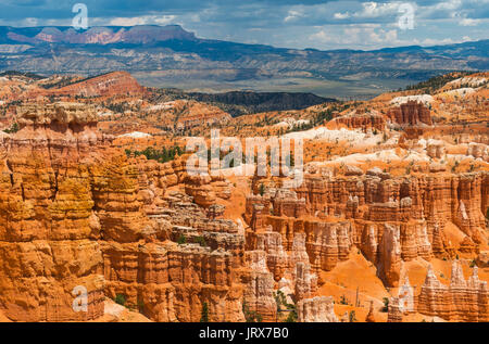 Hoodoo sandstone rock formations and landscape of Bryce Canyon National Park in the state of Utah, United States of America, USA. Stock Photo