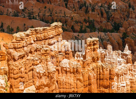 Detail of hoodoo and window rock formations in shadows and light in Bryce Canyon National Park, United States of America, USA. Stock Photo