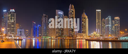 DUBAI, UAE - MARCH 22, 2017: The night in Marina. Stock Photo