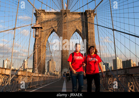The Brooklyn Bridge New York City United States of America North America. Brooklyn Bridge, Manhattan, New York, USA. Stock Photo
