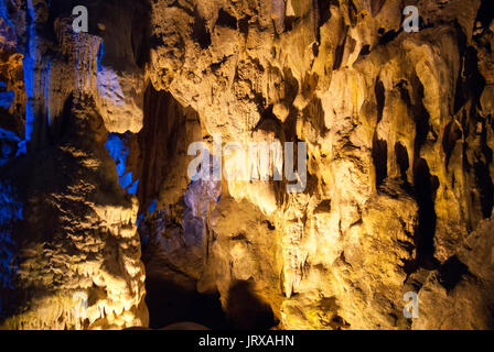 Hang Sung Sot, Cave of Surprises, stalactite cave in Halong Bay, Vietnam, Southeast Asia. Hang Sung Sot or Surprise Grotto - Bo Hon Island - Halong Ba Stock Photo