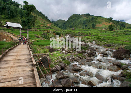 River and rice terraces nearby of Lao Chai village. Trekking Sapa to Lao Chai. Vietnam. Stock Photo