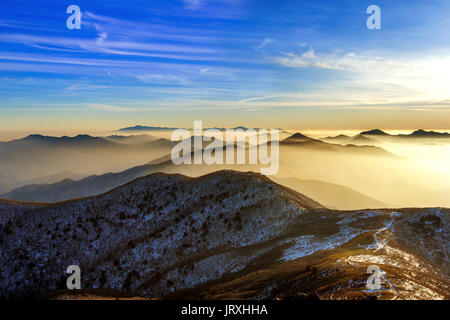 Peak of Deogyusan mountains in winter,South Korea. Winter landscape. Stock Photo