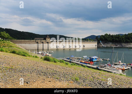 Dam of the Edersee at low tide Stock Photo