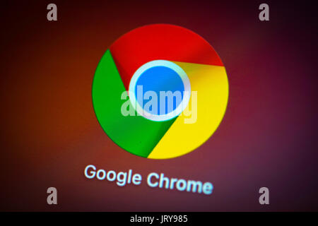 Icon, logo, Google Chrome, web browser, browser, internet, macro shot, detail, full frame, screen shot Stock Photo