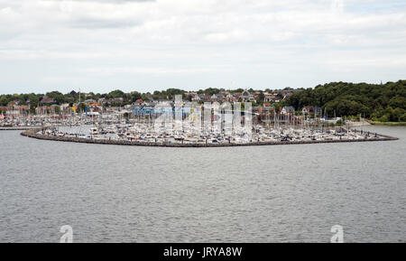 sailing ships in the nautical harbor of Kiel in Germany Stock Photo