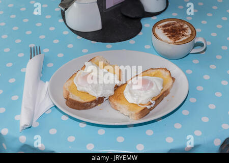 Two poached eggs on toast Stock Photo