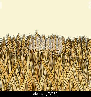 abstract vector cartoon doodle wheat seamless pattern Stock Vector
