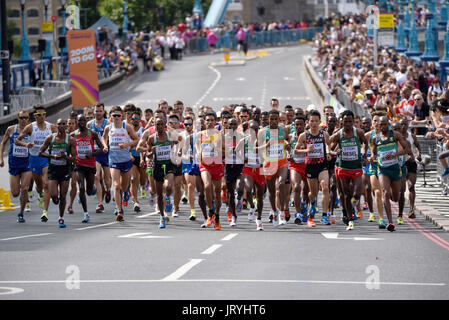 Men's Marathon. Callum Hawkins, Wanjiru, Jafary, Tsegay running in the IAAF World Championships 2017 Marathon race in London, UK Stock Photo