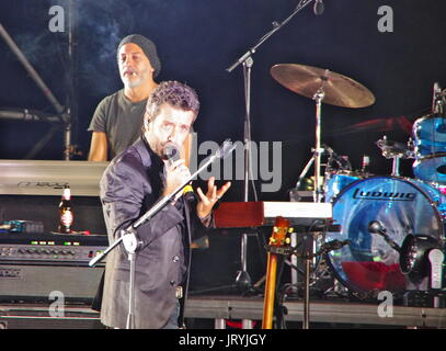 Fiesole, IT - July 25, 2017 - The italian singer and songwriter Daniele Silvestri performs at the roman theater of Fiesole. Stock Photo